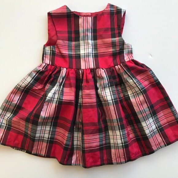 PASTOURELLE Metallic Plaid red black silver white fancy tulle dress baby 18 mo - Picture 2 of 13